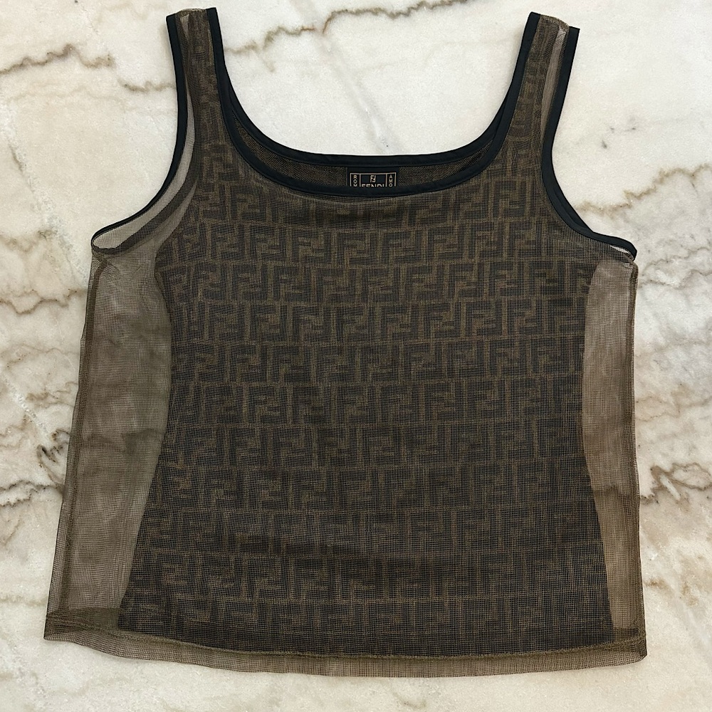 Vintage 90’s Fendi Mesh Overlay Logo Tank - Picture 4 of 13